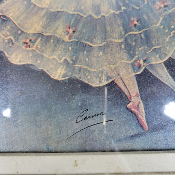 VTG Carina Ballet Lithograph Framed 11" Wood Shadow Box Gold MCM Wall Art - Picture 9 of 16